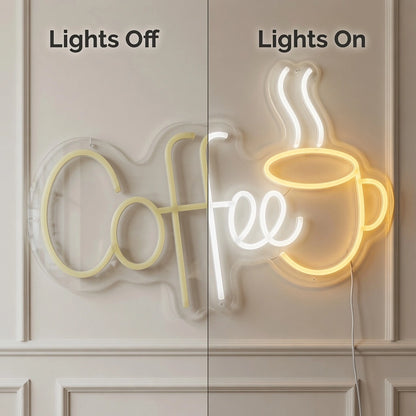 Coffee Lounge Wall Art LED Neon Sign - 06 Day Night Comparison