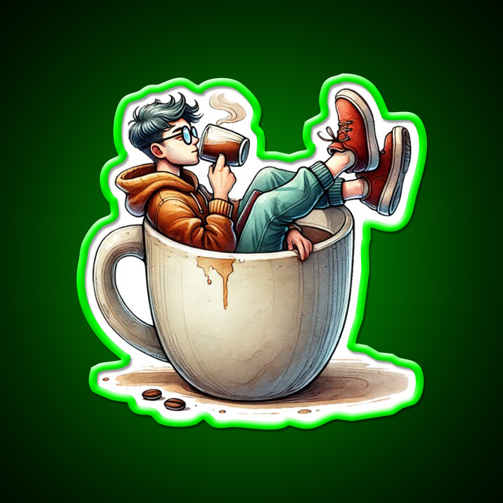 Coffee Lover Chilling In Cup Cafe Led Neon Sign Espresso Bar Art Rgb Color