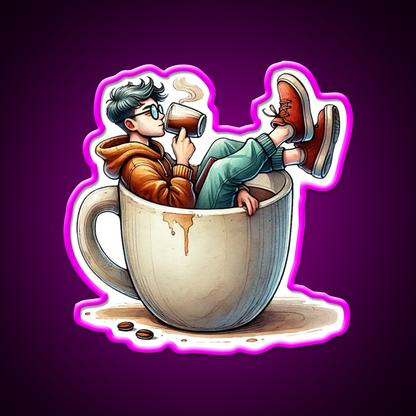 Coffee Lover Chilling In Cup Cafe Led Neon Sign Espresso Bar Art Rgb Color