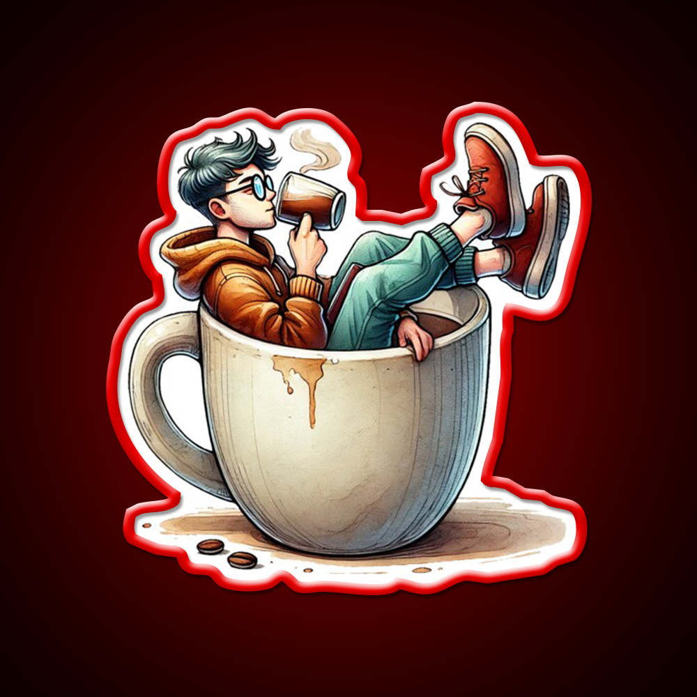 Coffee Lover Chilling In Cup Cafe Led Neon Sign Espresso Bar Art Rgb Color