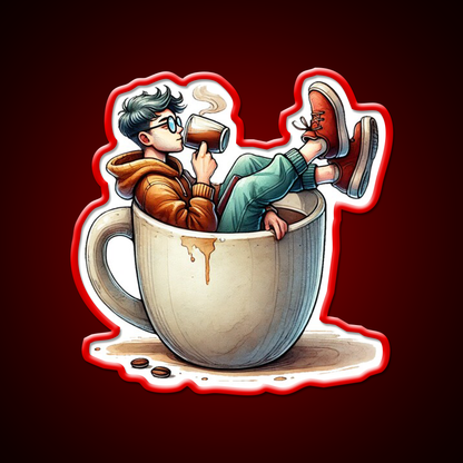 Coffee Lover Chilling In Cup Cafe Led Neon Sign Espresso Bar Art Rgb Color