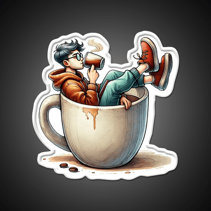 Coffee Lover Chilling In Cup Cafe Led Neon Sign Espresso Bar Art Rgb Color - Shineneon