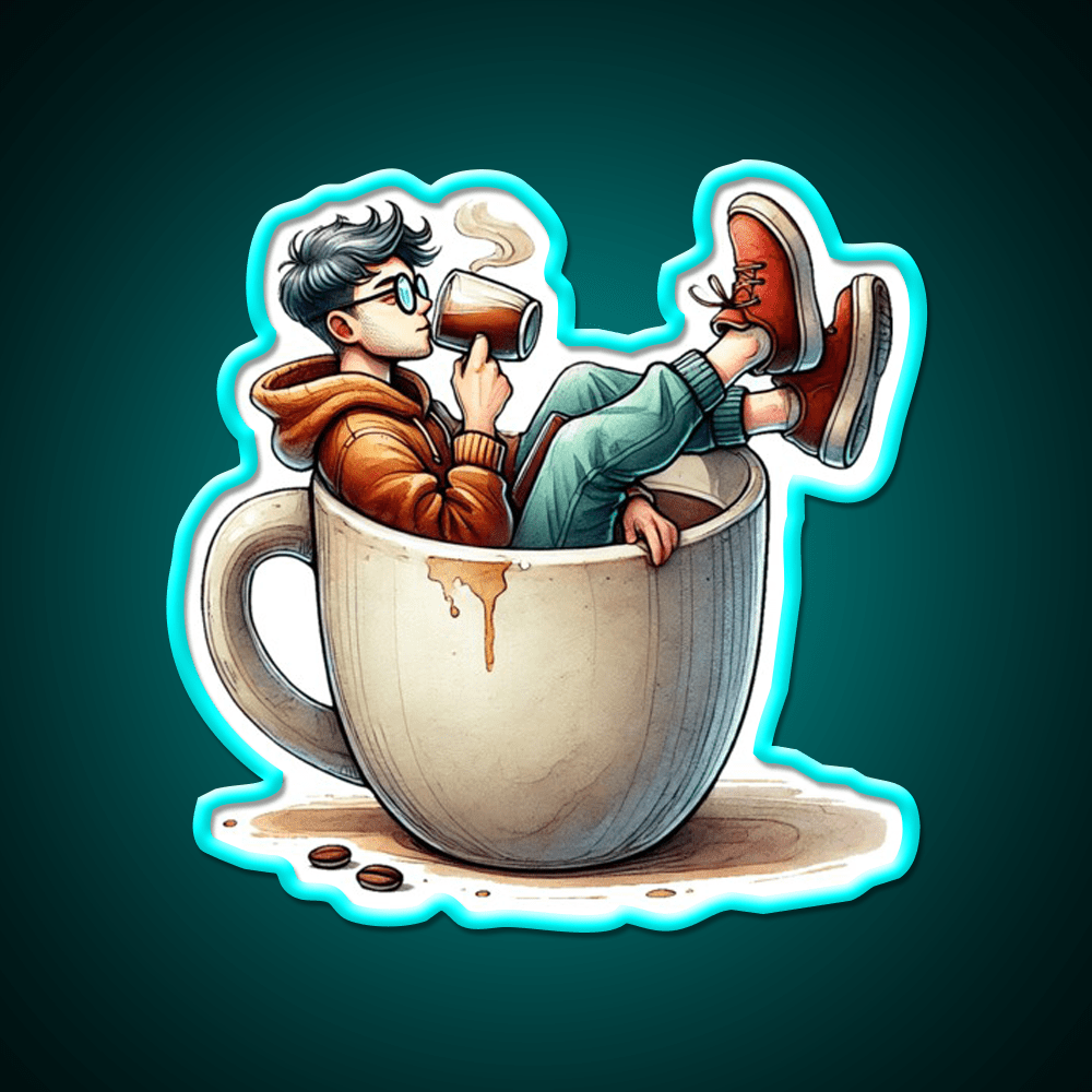 Coffee Lover Chilling In Cup Cafe Led Neon Sign Espresso Bar Art Rgb Color - Shineneon