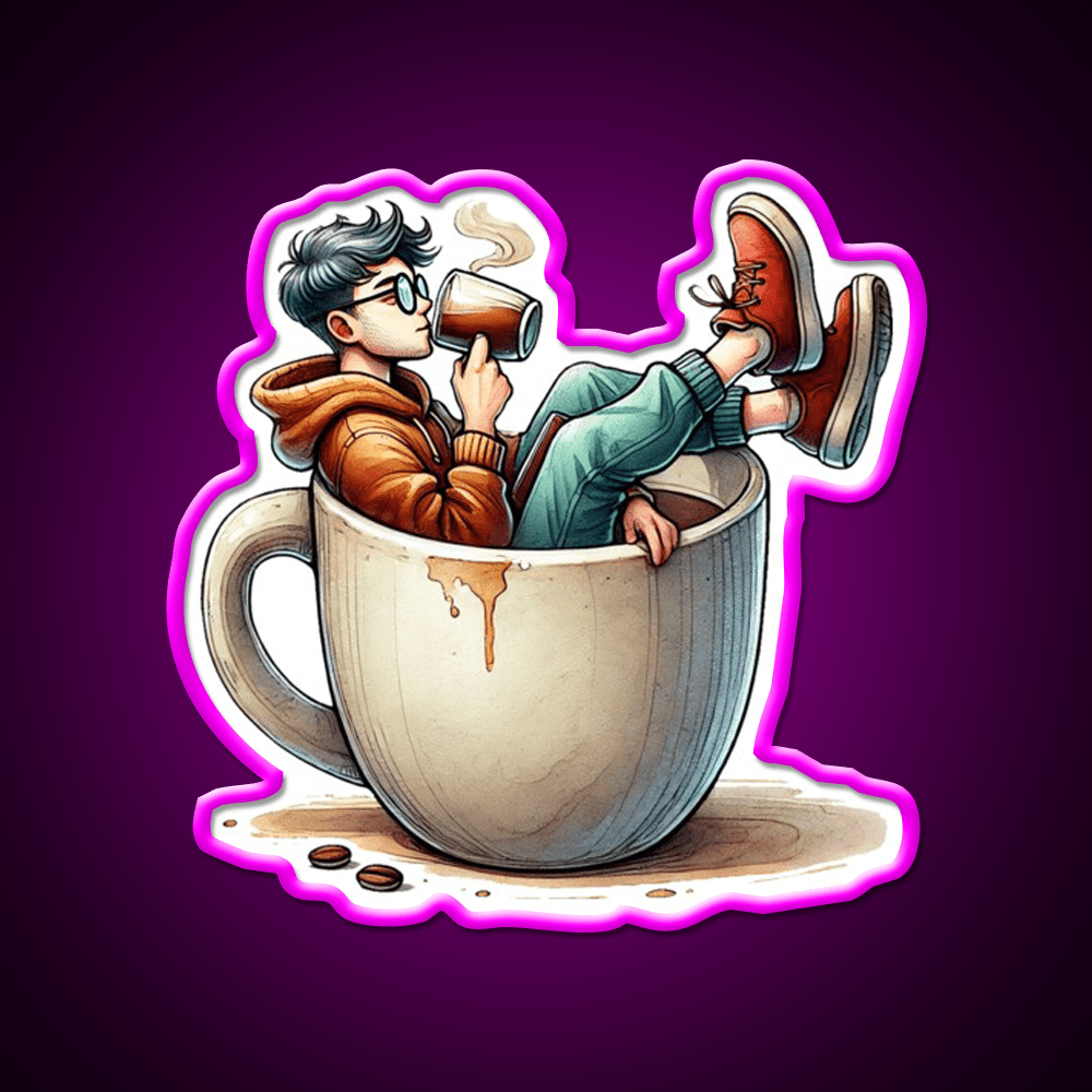 Coffee Lover Chilling In Cup Cafe Led Neon Sign Espresso Bar Art Rgb Color - Shineneon