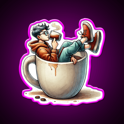 Coffee Lover Chilling In Cup Cafe Led Neon Sign Espresso Bar Art Rgb Color - Shineneon