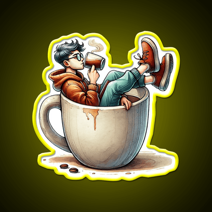 Coffee Lover Chilling In Cup Cafe Led Neon Sign Espresso Bar Art Rgb Color - Shineneon