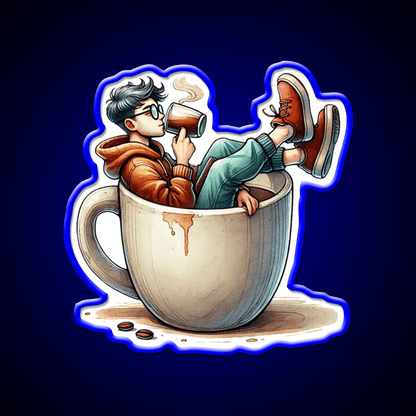 Coffee Lover Chilling In Cup Cafe Led Neon Sign Espresso Bar Art Rgb Color - Shineneon