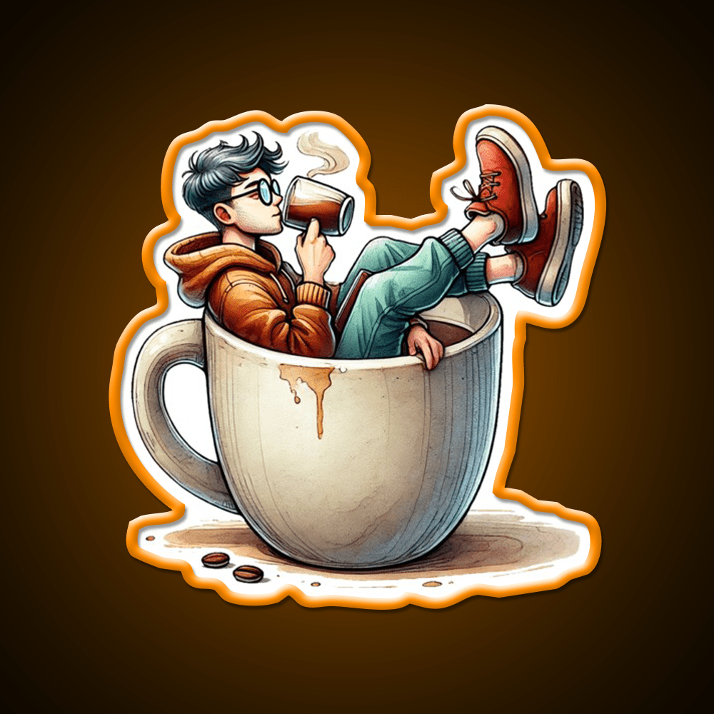 Coffee Lover Chilling In Cup Cafe Led Neon Sign Espresso Bar Art Rgb Color - Shineneon