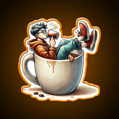 Coffee Lover Chilling In Cup Cafe Led Neon Sign Espresso Bar Art Rgb Color - Shineneon