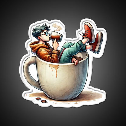 Coffee Lover Chilling In Cup Cafe Led Neon Sign Espresso Bar Art Rgb Color