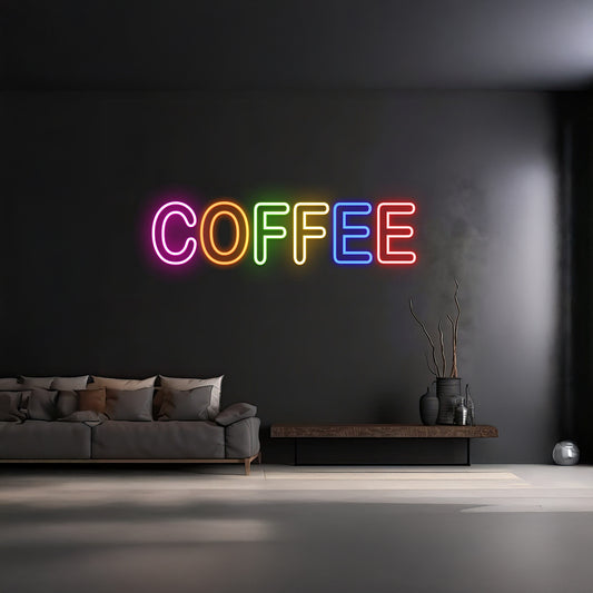 Coffee Neon Sign Colorful Cafe Shop Wall Art