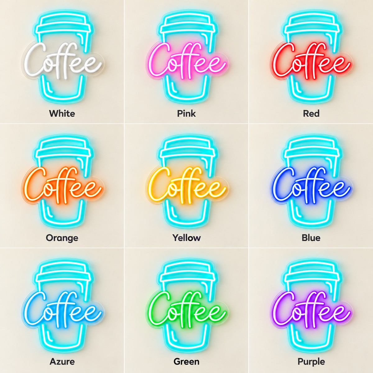 Coffee LED Neon Sign - nine-color grid