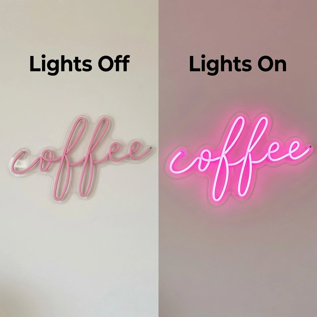 Coffee On A Pillow LED Neon Sign - 06 Day Night Comparison