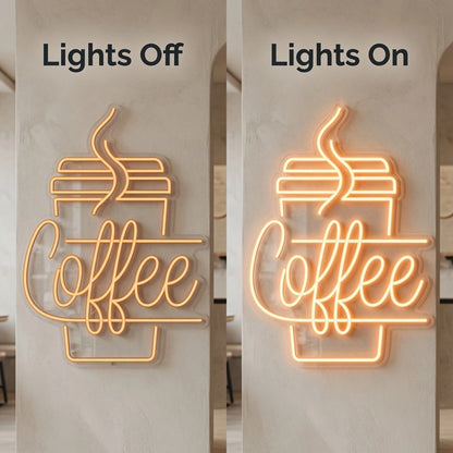 Coffee Restaurant Wall Decor LED Neon Sign - 06 Day Night Comparison