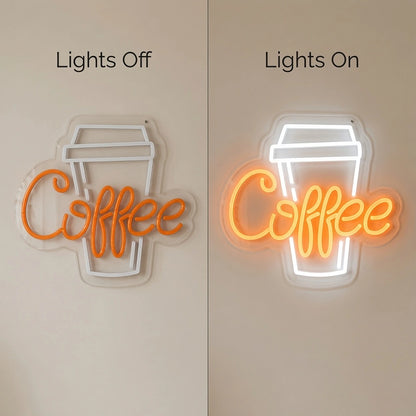 Coffee Retail Wall Decor LED Neon Sign - 06 Day Night Comparison
