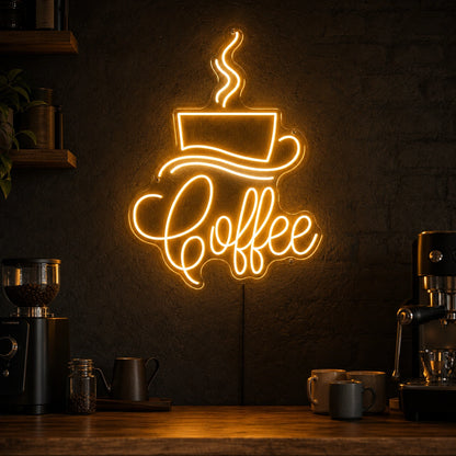 Coffee Script With Cup And Saucer LED Neon Sign high-converting product image
