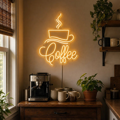 Coffee Script With Cup And Saucer LED Neon Sign - Shineneon