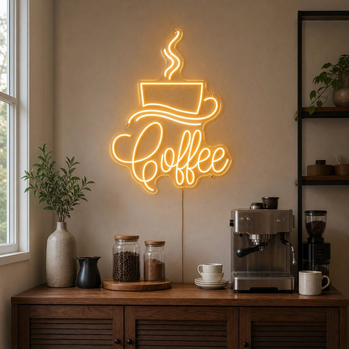Coffee Script With Cup And Saucer LED Neon Sign - Shineneon