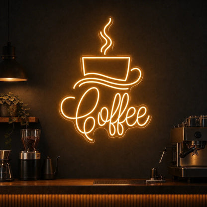 Coffee Script With Cup And Saucer LED Neon Sign Home Bar Wall Decoration - Shineneon
