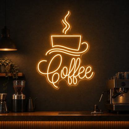 Coffee Script With Cup And Saucer LED Neon Sign Home Garage Wall Decoration high-converting product image