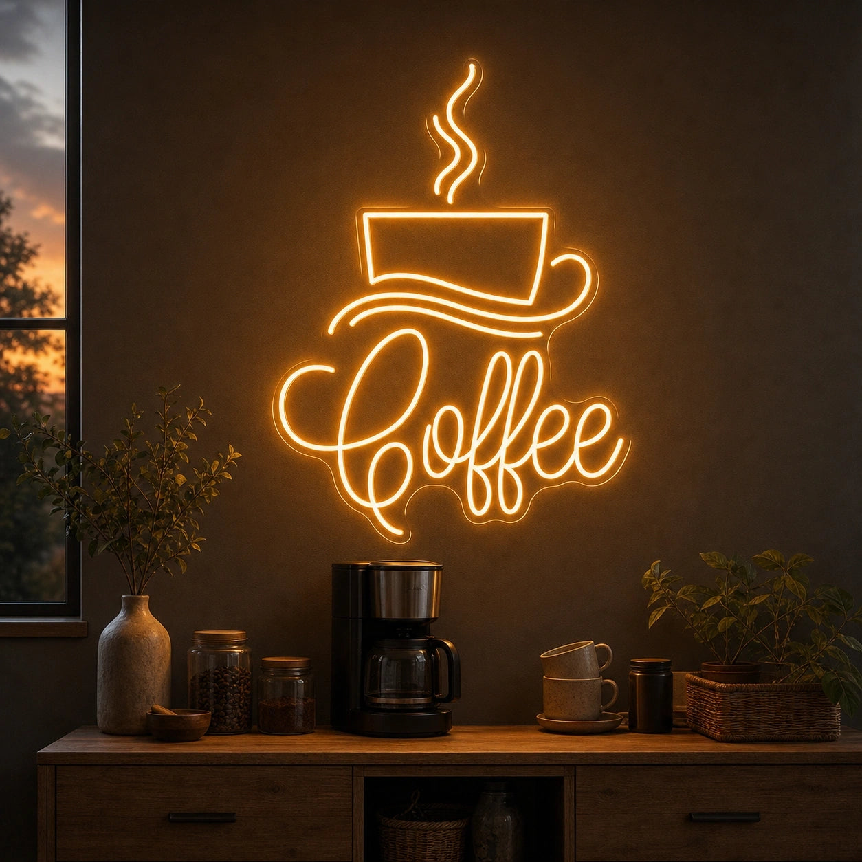 Coffee Script With Cup And Saucer LED Neon Sign Home Garage Wall Decoration real lifestyle scene