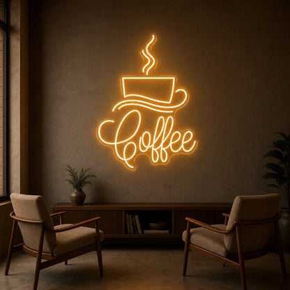 Coffee Script With Cup And Saucer LED Neon Sign Home Garage Wall Decoration size image