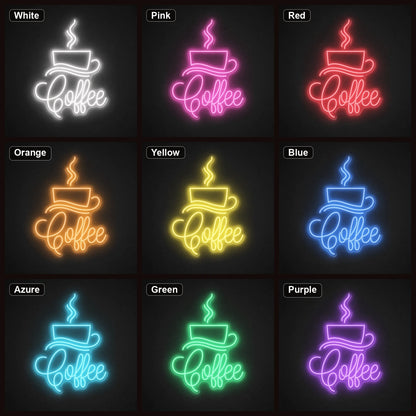 Coffee Script With Cup And Saucer LED Neon Sign Home Garage Wall Decoration color grid