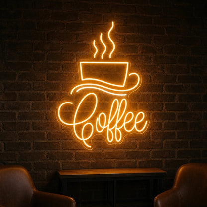 Coffee Script With Cup And Saucer LED Neon Sign Man Cave Neon Sign - Shineneon