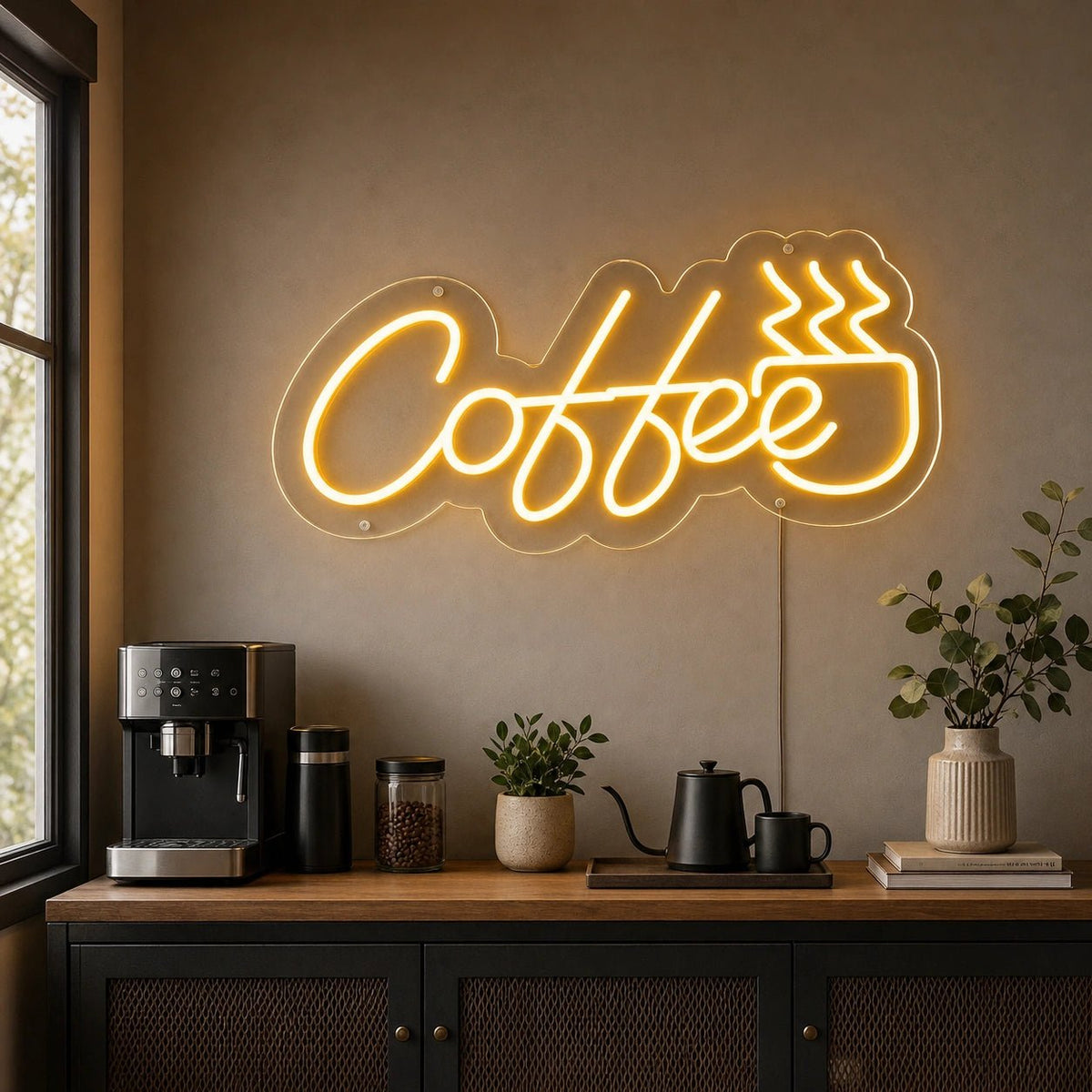 Coffee Script With Steaming Cup LED Neon Sign - Shineneon