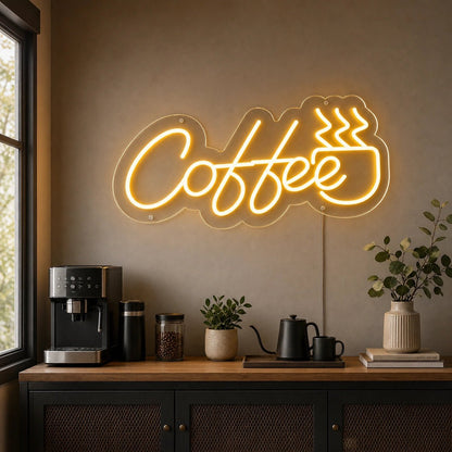 Coffee Script With Steaming Cup LED Neon Sign - Shineneon