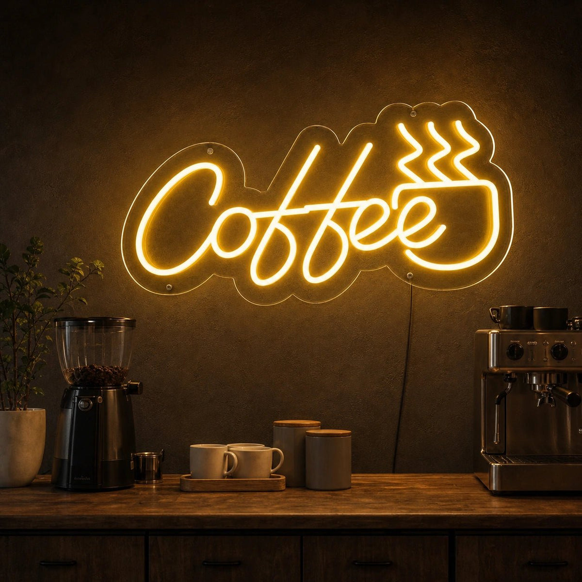 Coffee Script With Steaming Cup LED Neon Sign - Shineneon