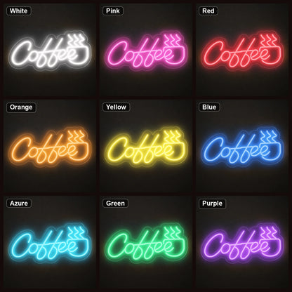 Coffee Script With Steaming Cup LED Neon Sign Home Garage Wall Decoration color grid