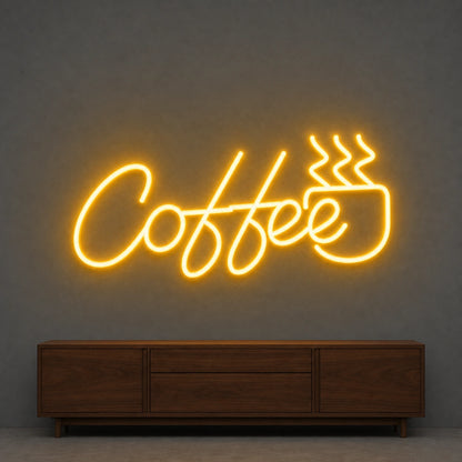 Coffee Script With Steaming Cup LED Neon Sign Man Cave Neon Sign size image