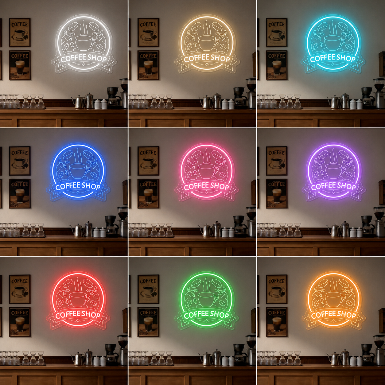 Coffee Shop LED Neon Sign Wall Neon Sign - 05 Color Grid