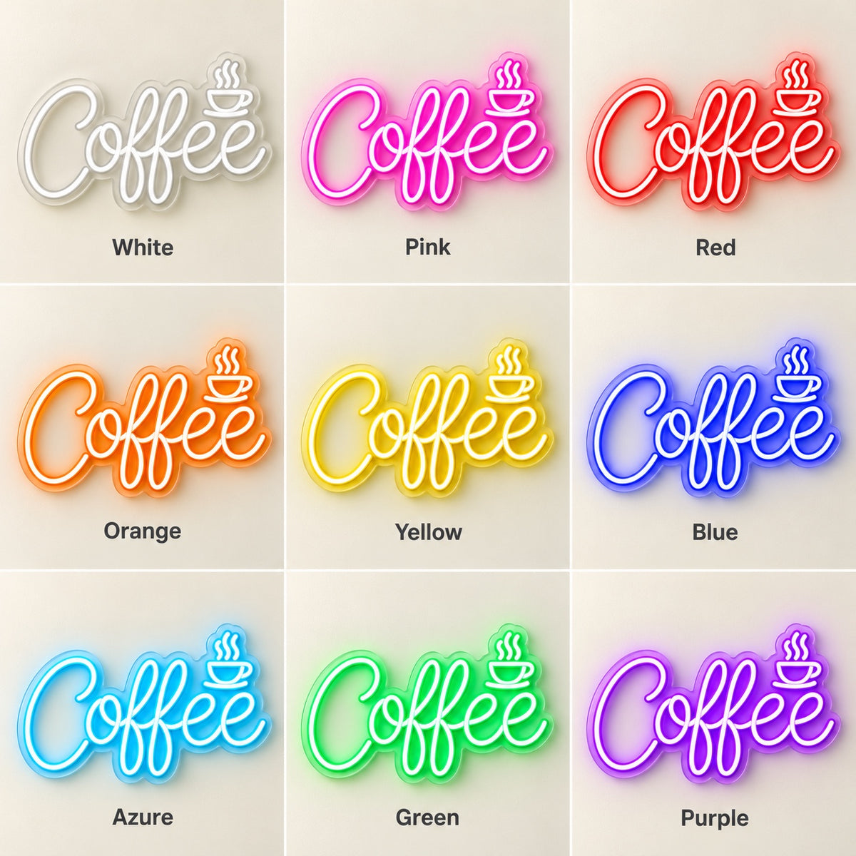 Coffee Steaming Cup LED Neon Sign - nine-color grid