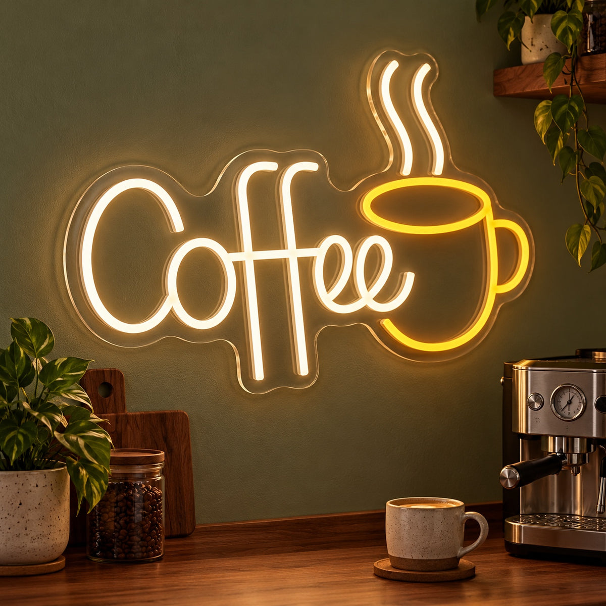 Coffee Steaming Cup LED Neon Sign - advertising view