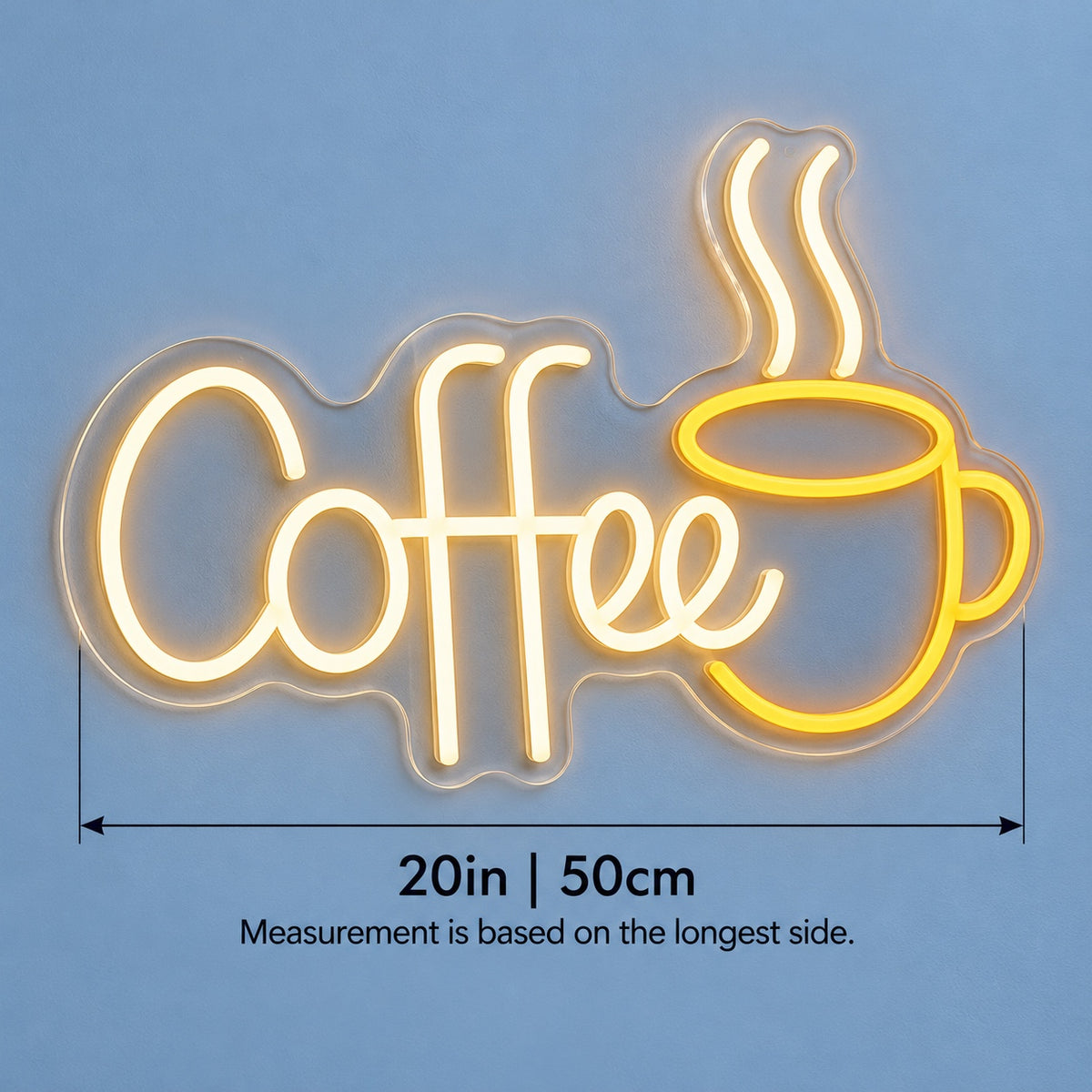 Coffee Steaming Cup LED Neon Sign - size guide