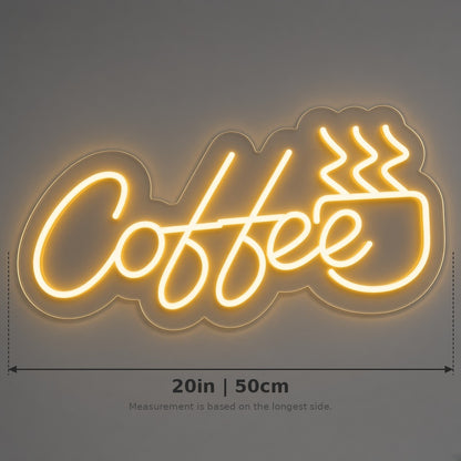 Coffee Steaming Mug LED Neon Sign - size guide