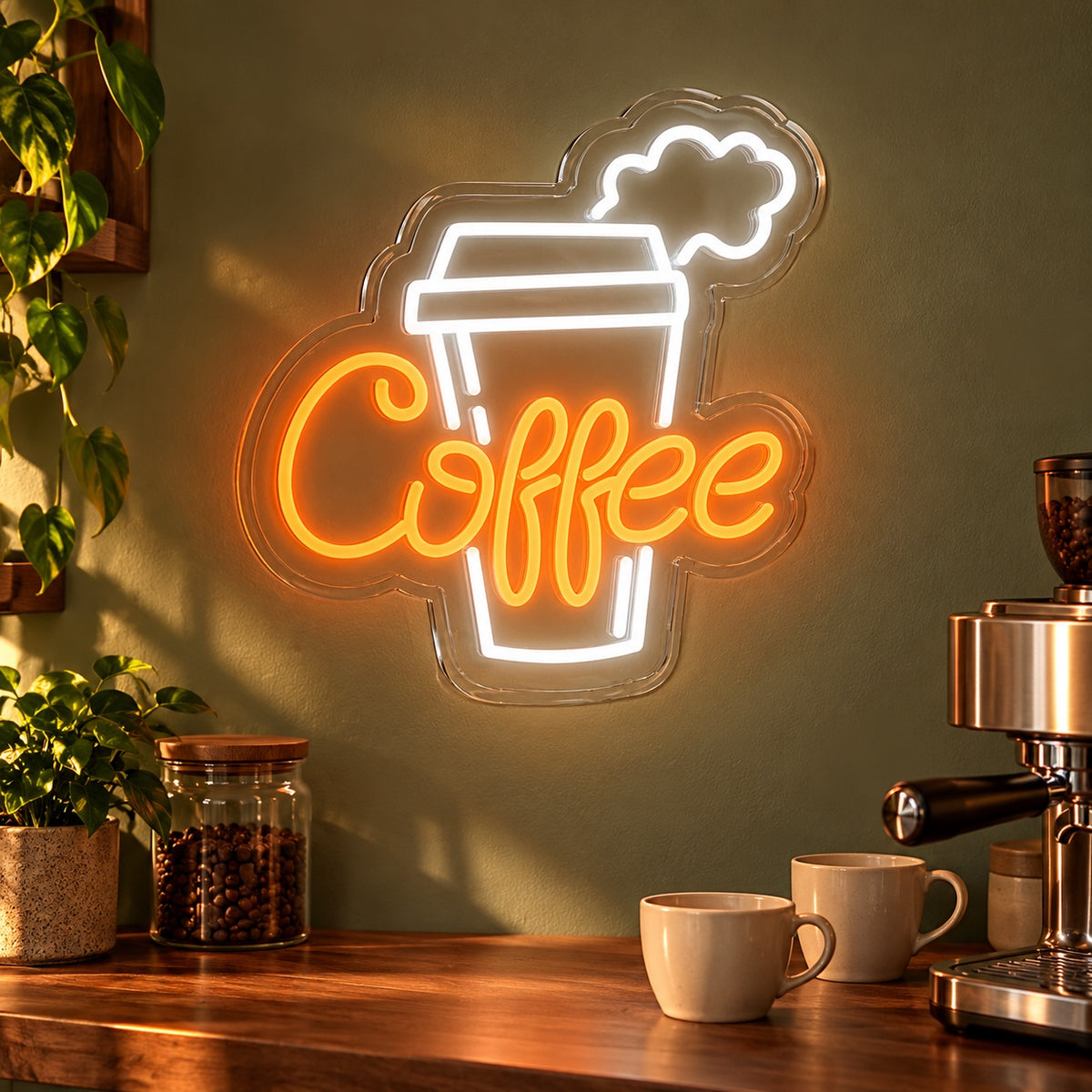 Coffee Steaming Takeaway Cup LED Neon Sign - advertising view