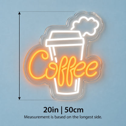 Coffee Steaming Takeaway Cup LED Neon Sign - size guide