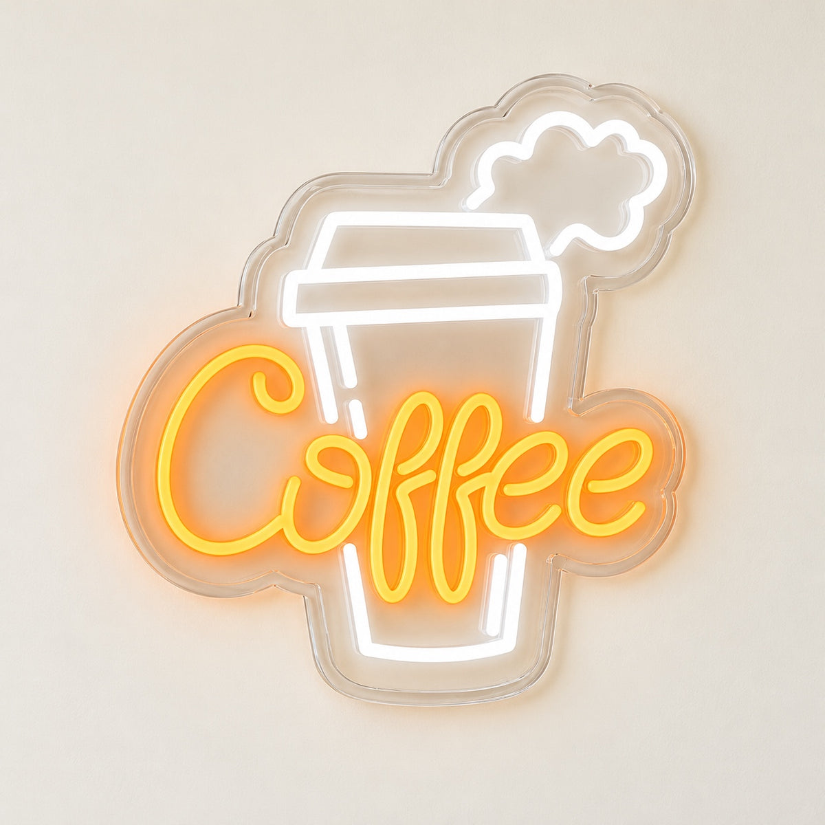 Coffee Steaming Takeaway Cup LED Neon Sign - natural light view