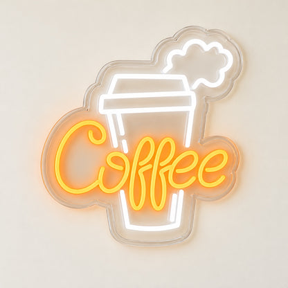 Coffee Steaming Takeaway Cup LED Neon Sign - natural light view