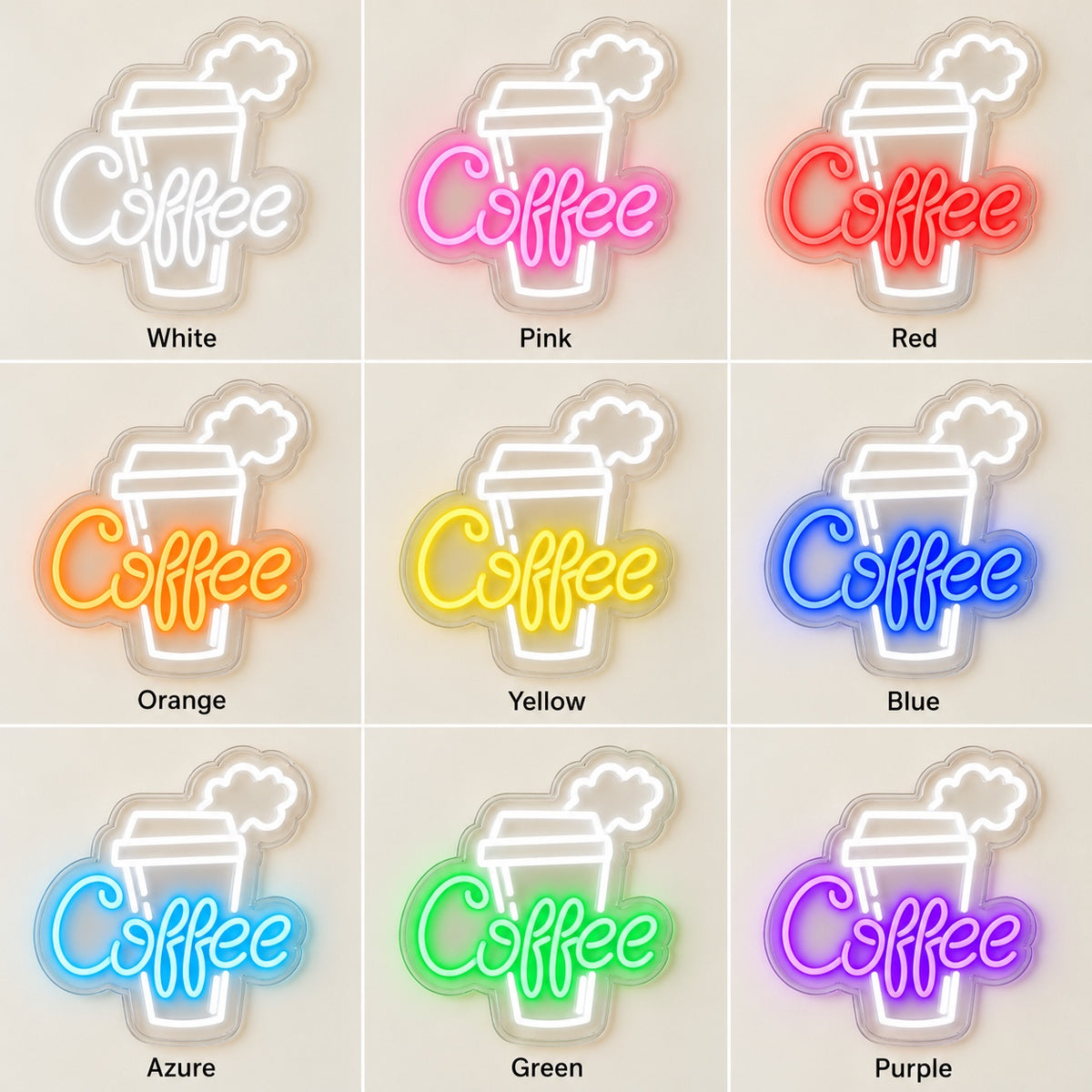 Coffee Steaming Takeaway Cup LED Neon Sign - nine-color grid