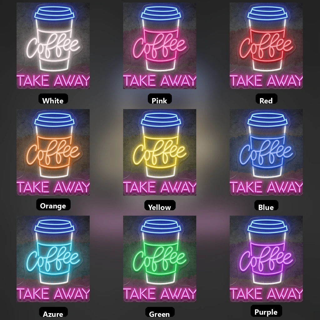 Coffee Take Away Wall Decor LED Neon Sign - 05 Color Grid
