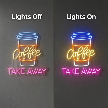 Coffee Take Away Wall Decor LED Neon Sign - 06 Day Night Comparison