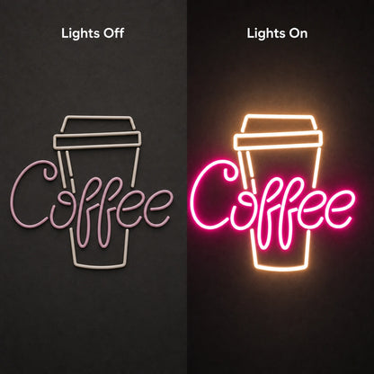 Coffee Takeaway Cup LED Neon Sign Garage Neon Sign day and night comparison