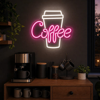 Coffee Takeaway Cup LED Neon Sign Home Bar Wall Decoration real lifestyle scene