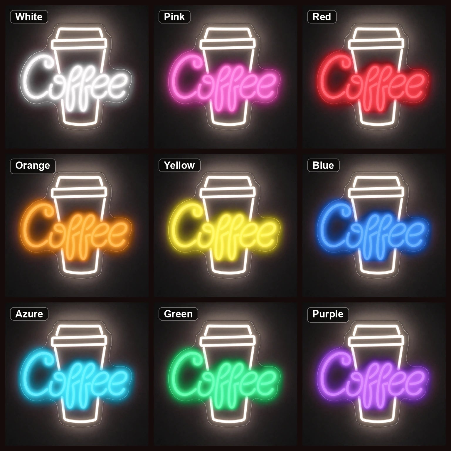 Coffee Takeaway Cup LED Neon Sign Home Bar Wall Decoration color grid