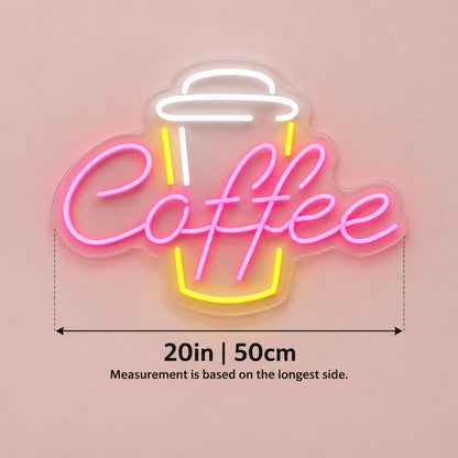 Coffee Takeaway Cup LED Neon Sign - size guide