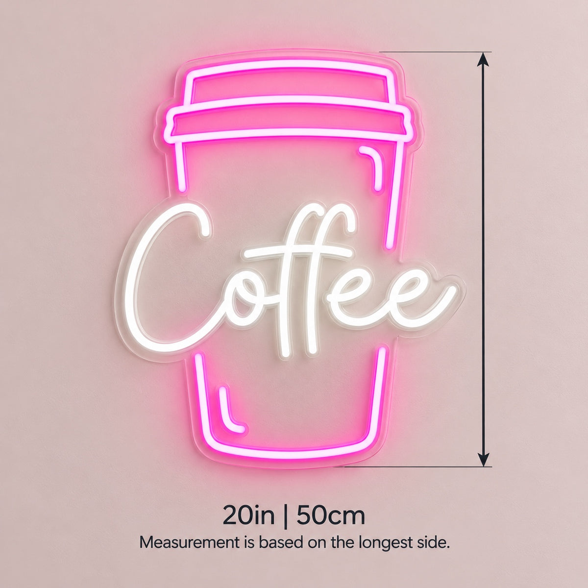Coffee Takeaway Cup LED Neon Sign - size guide